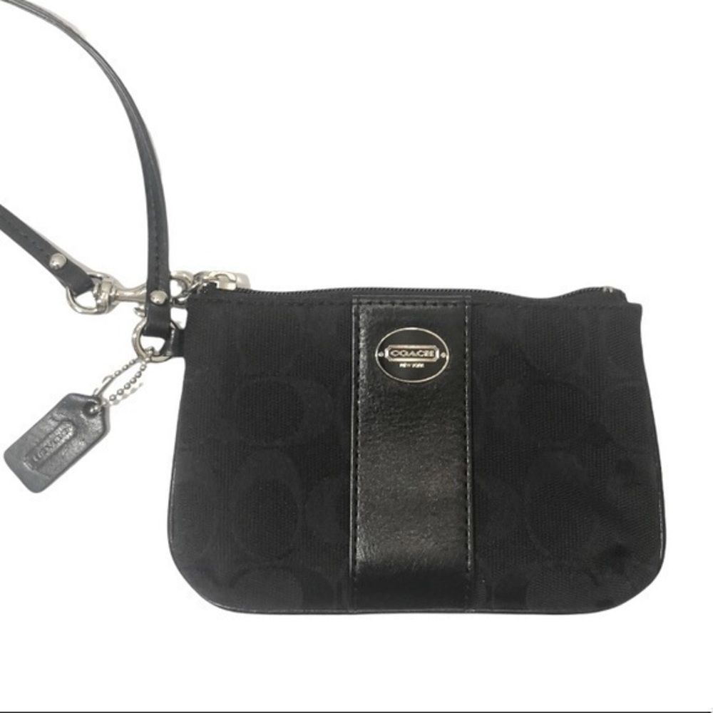 Coach signature striped wristlet